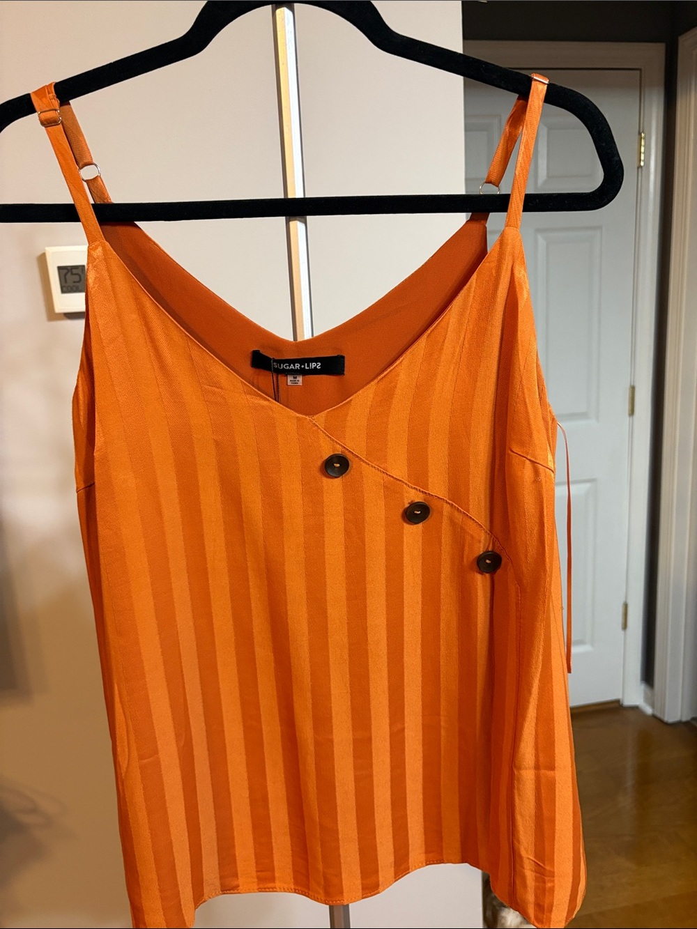Sugarlips Orange Striped Button-Accent Cami Top